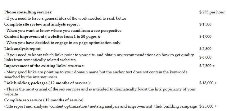 prices-11 SEO Price List